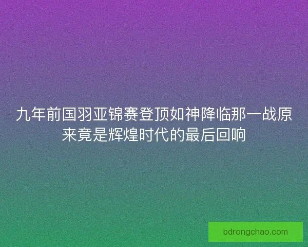 九年前国羽亚锦赛登顶如神降临那一战原来竟是辉煌时代的最后回响