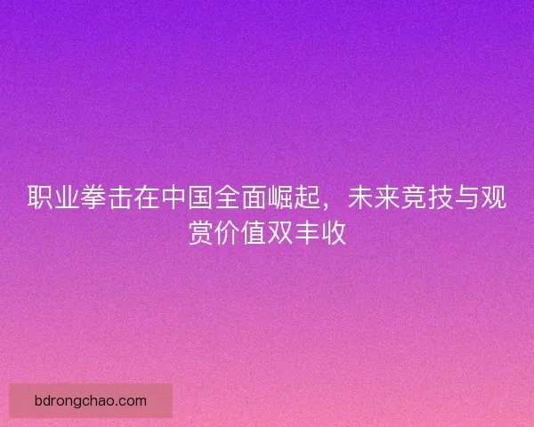 职业拳击在中国全面崛起，未来竞技与观赏价值双丰收